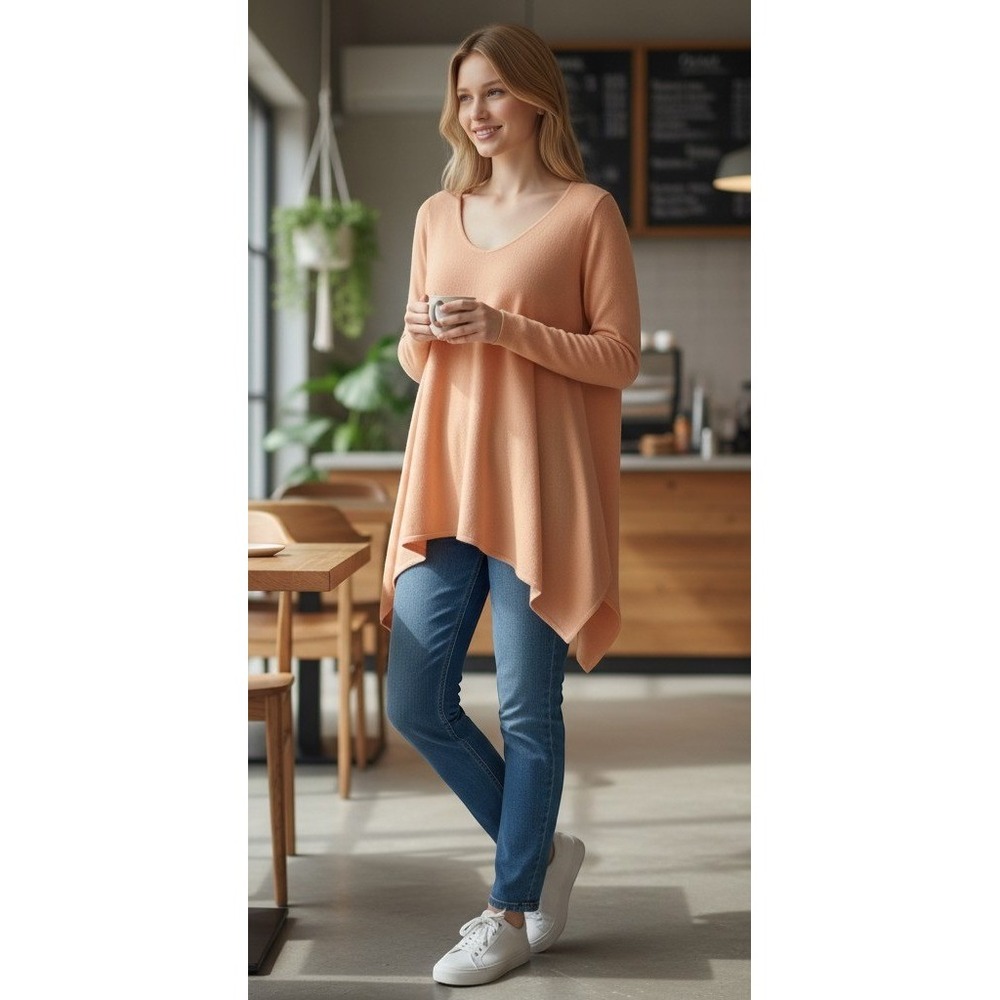 OZOC Sweater Size 38 Peach Scoop Neck Long Sleeve Sharkbite Hem Knit